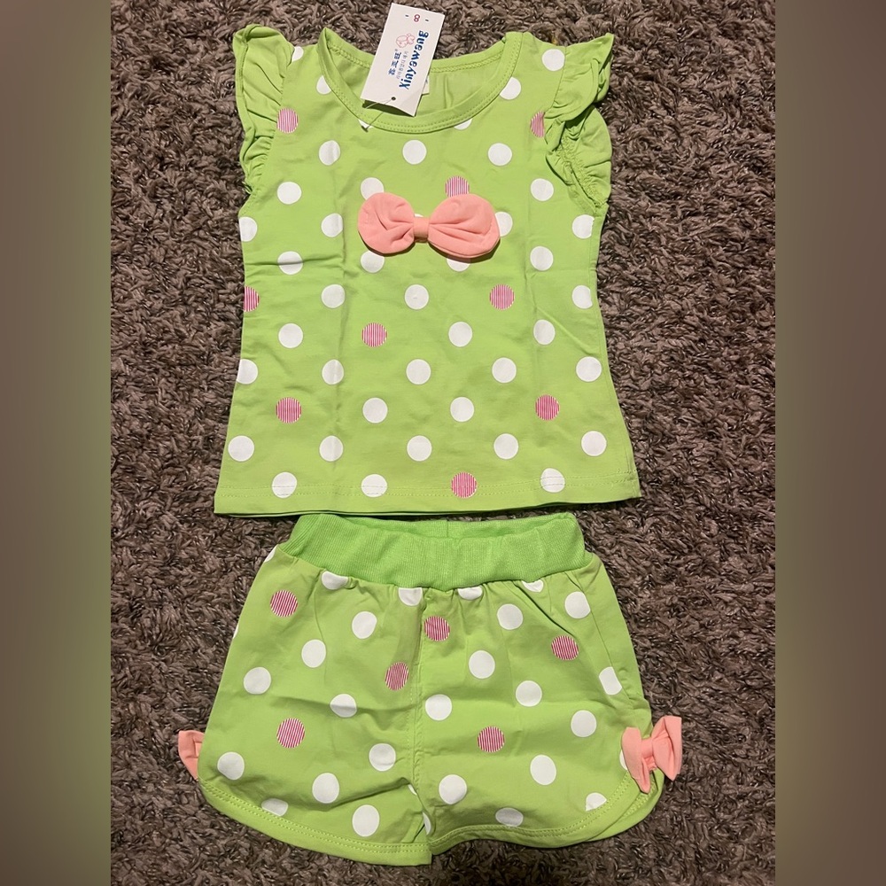 Green and Pink Polka Dot Toddler Set NWT!